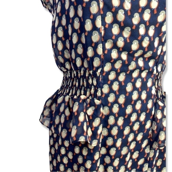 ⭐️YUMI Retro Styling Bird Print Cinched Waist Above Knee Dress - Picture 6 of 7